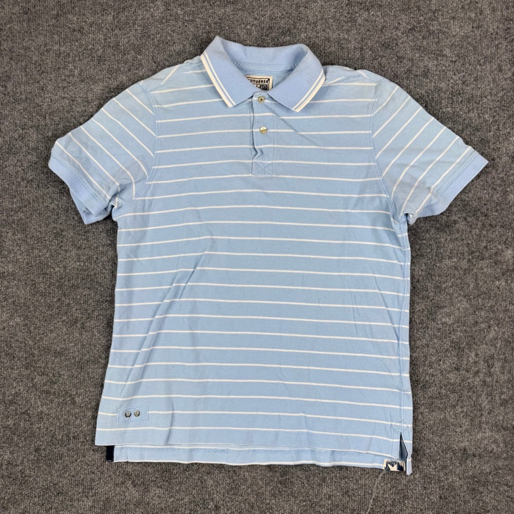 Converse Polo Mens Size L Light Blue Striped Cotton Short Sleeve Casual Top